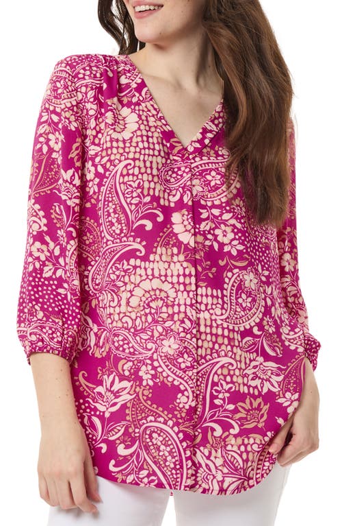 Paisley Print Pleat Front Tunic Top in Bright Orchid Multi