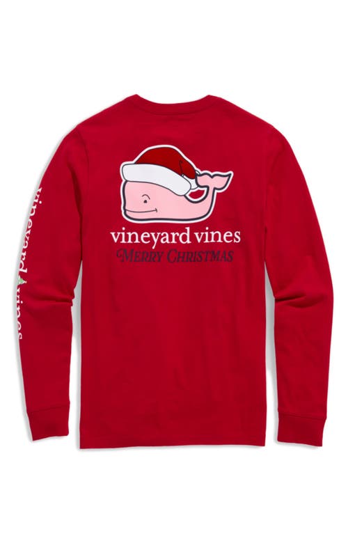 Shop Vineyard Vines Kids' Santa Whale Long Sleeve Cotton Pocket T-shirt In Red Velvet