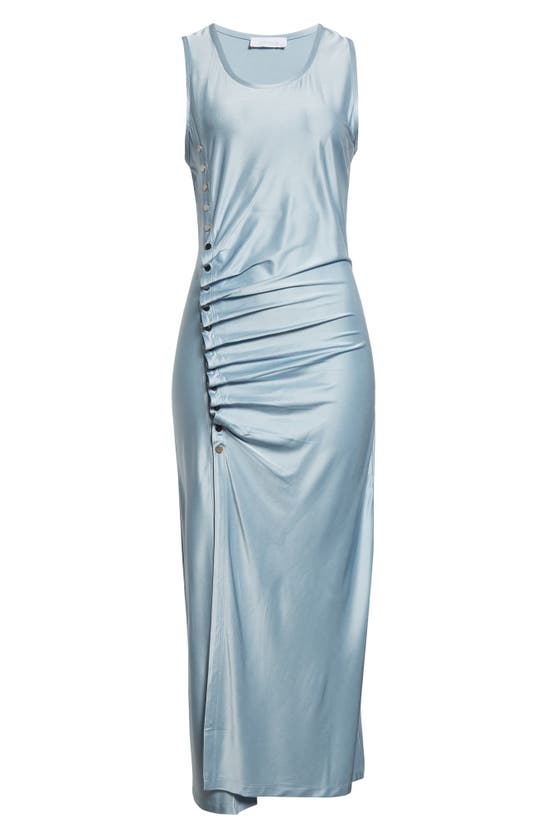 Shop Rabanne Pression Draped Satin Dress In Faded Blue