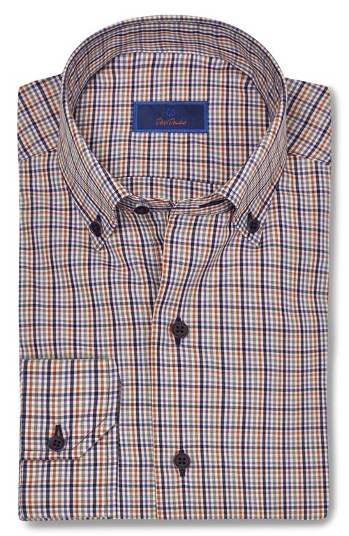 David Donahue Check Cotton Poplin Button-down Shirt In Navy/orange