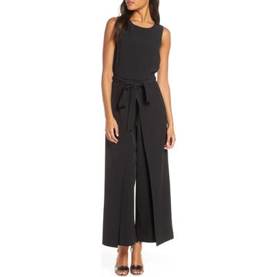 Julia Jordan Tie Waist Wide Leg Jumpsuit, Black