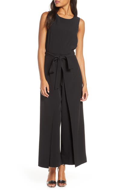 Julia Jordan Tie Waist Wide Leg Jumpsuit In Black | ModeSens