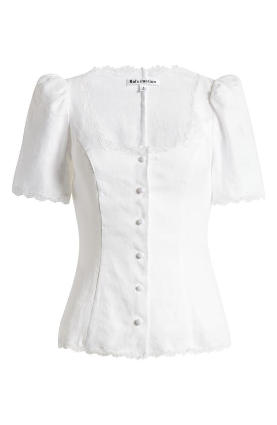 Shop Reformation Anabella Linen Button-up Top In White