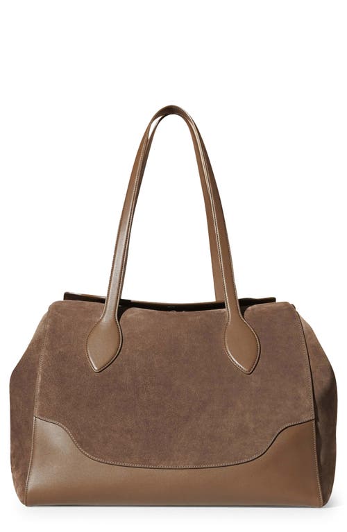 LORO PIANA Extra Large Sesia Happy Day Suede & Leather Tote in Sicilian Capers