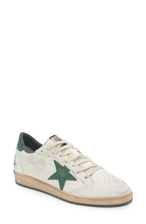 Golden Goose - Men's Ball Star in White Nappa Leather with Green Leather Star and Heel Tab, Man, Size: 44