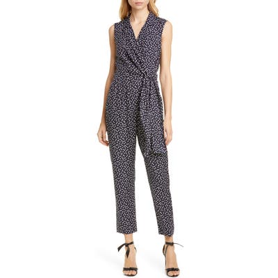 Tailored By Rebecca Taylor Pearl Dot Sleeveless Silk Blend Jumpsuit, Blue