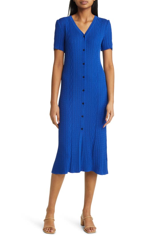 Misook Cable Stitch Sweater Dress In Satin Sky | ModeSens