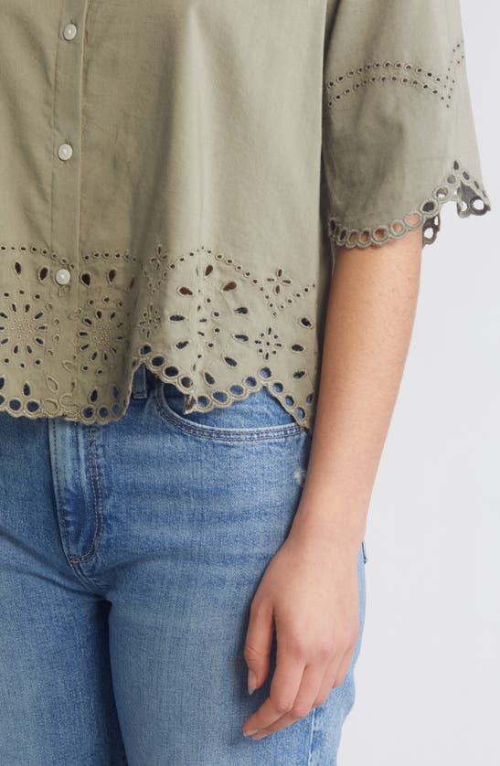 Shop Beachlunchlounge Clo Eyelet Border Button-up Shirt In New Laurel