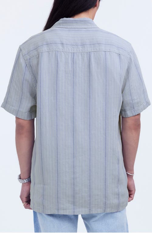 Madewell Easy Stripe Short Sleeve Linen Button-up Shirt In Dusty Pool