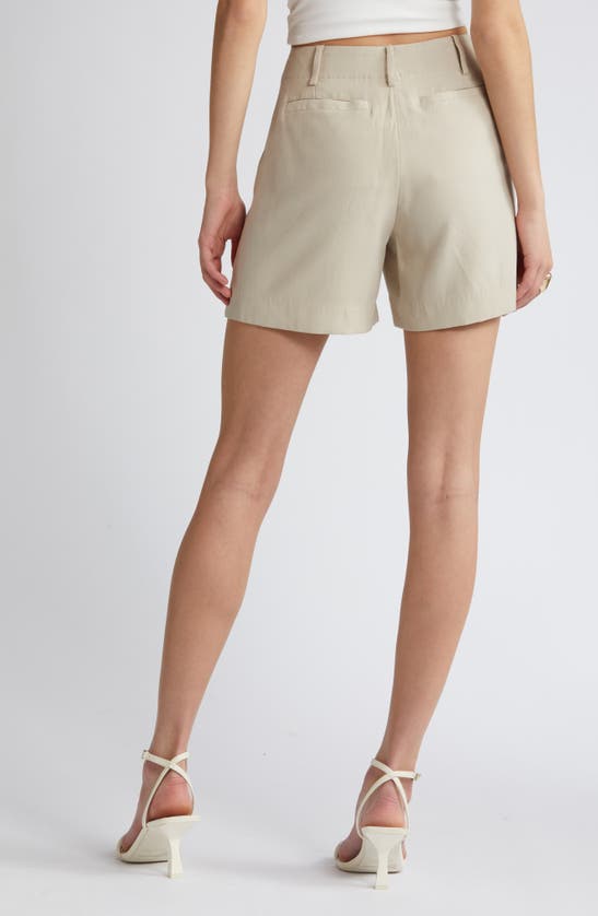 Shop Open Edit Pleated High Waist Trouser Shorts In Tan Oxford