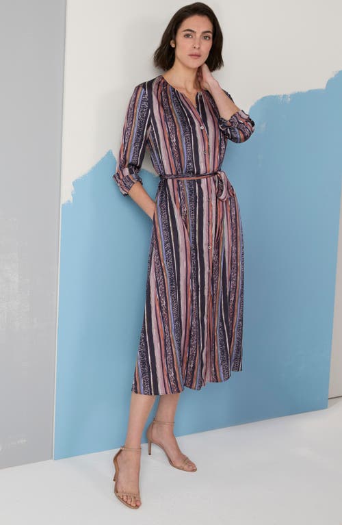 Shop Nic + Zoe Nic+zoe Loren Animal Stripe Long Sleeve Midi Shirtdress In Indigo Multi