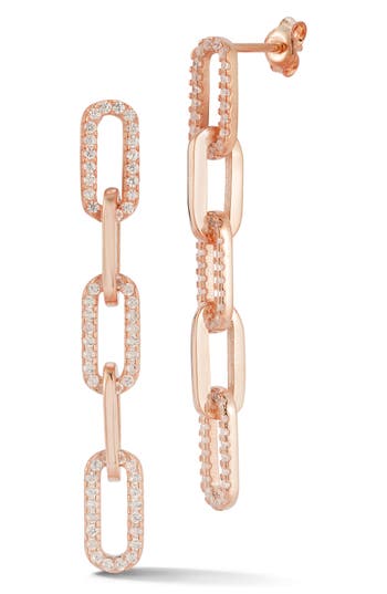 Chloe & Madison Chloe And Madison 14k Rose Gold Plated Cz Paper Clip Link Drop Earrings In Rose Gold