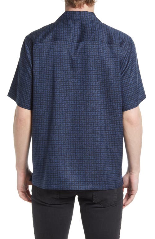 Shop Theory Noll Geo Print Short Sleeve Button-up Camp Shirt In Baltic/sargasso