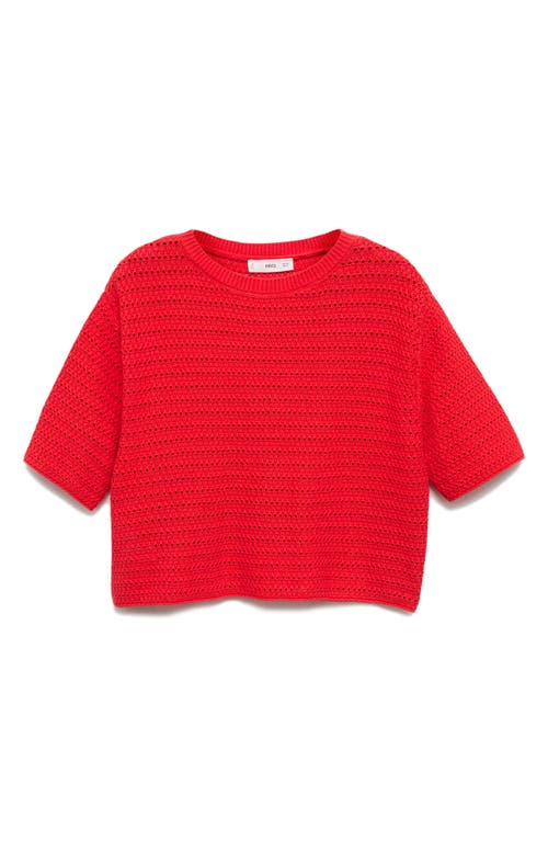 Shop Mango Open Stitch Short Sleeve Crop Cotton Sweater In Coral Red