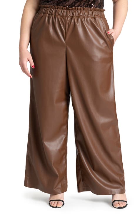 Black Wide Leg Pants Expresshigh Waist Wide Leg Pants For Women - Faux  Leather, Solid Black & Brown