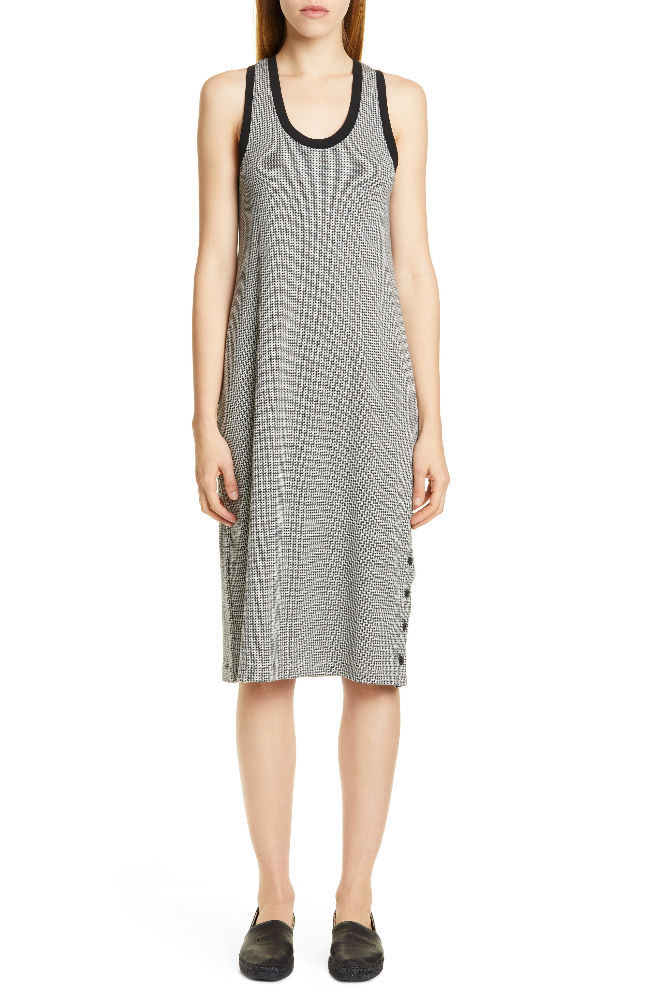 Rag & Bone Mari Button Hem Houndstooth Midi Tank Dress, Black
