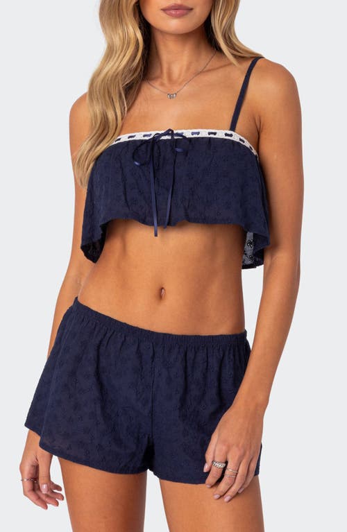 EDIKTED Edan Cotton Eyelet Crop Top Navy at Nordstrom,