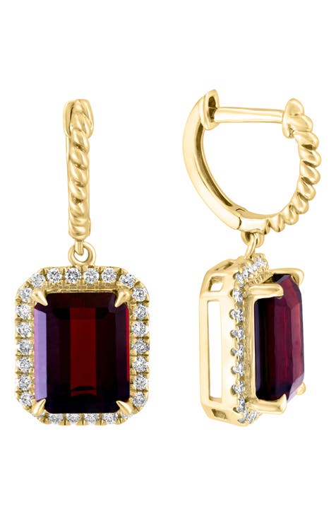 14K Yellow Gold Garnet & Diamond Drop Earrings - 0.38 ctw.