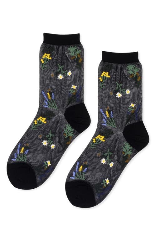 Hansel From Basel Wildflower Sheer Crew Socks In Black