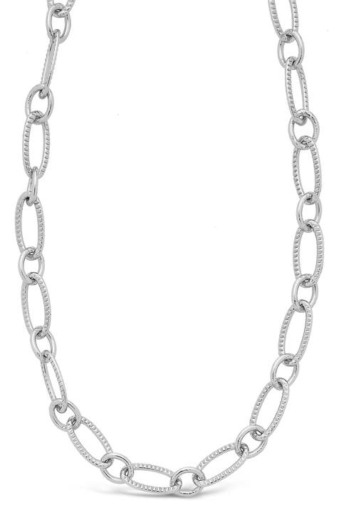 Rhodium Plated Textured Oval Link Chain