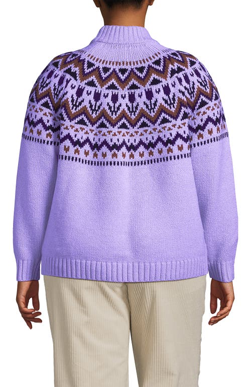 Shop Lands' End Plus Size Cozy Lofty Fair Isle Yoke Mock Neck Sweater In Lavender Cloud Tulips