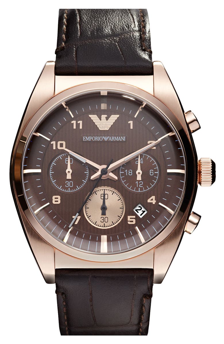 Emporio Armani Round Leather Strap Watch | Nordstrom