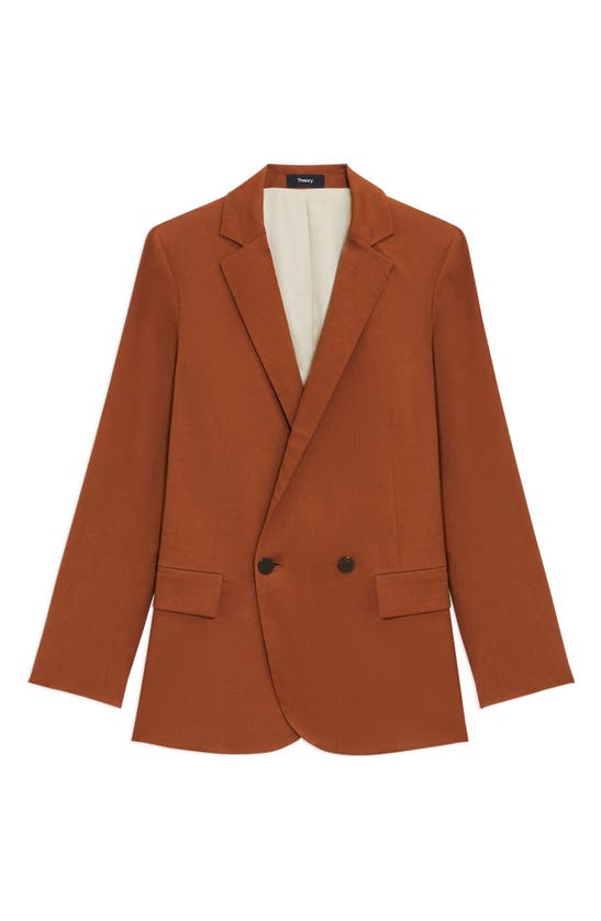 Shop Theory Double Breasted Linen Blend Jacket In Cognac