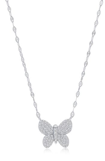 Shop Simona Cz Butterfly Pendant Mirror Necklace In Silver