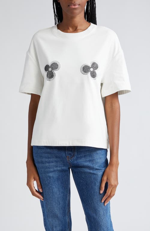 Crystal Embellished Flowers Oversize T-Shirt in Whipped White