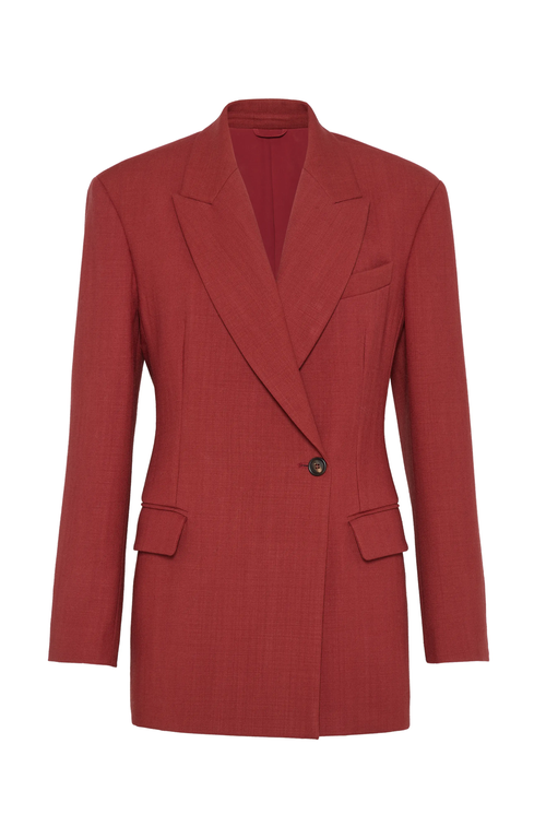 Shop Brunello Cucinelli Malfilé Virgin Wool Twill Blazer With Monili In Red