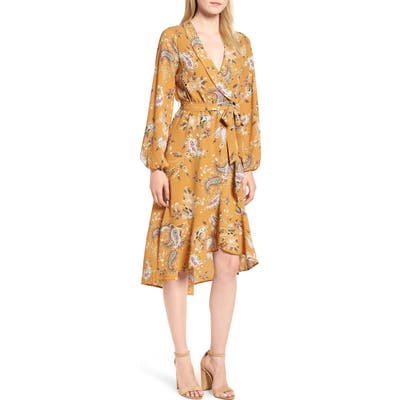 Petite Bobeau Faux Wrap Dress, Yellow