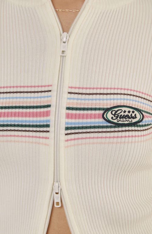 Guess Go Bar Stripe Rib Cardigan In Sandy Shore