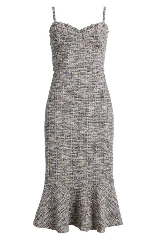 Shop Hutch Ruffle Tweed Midi Dress In Multicolor Stitch Tweed