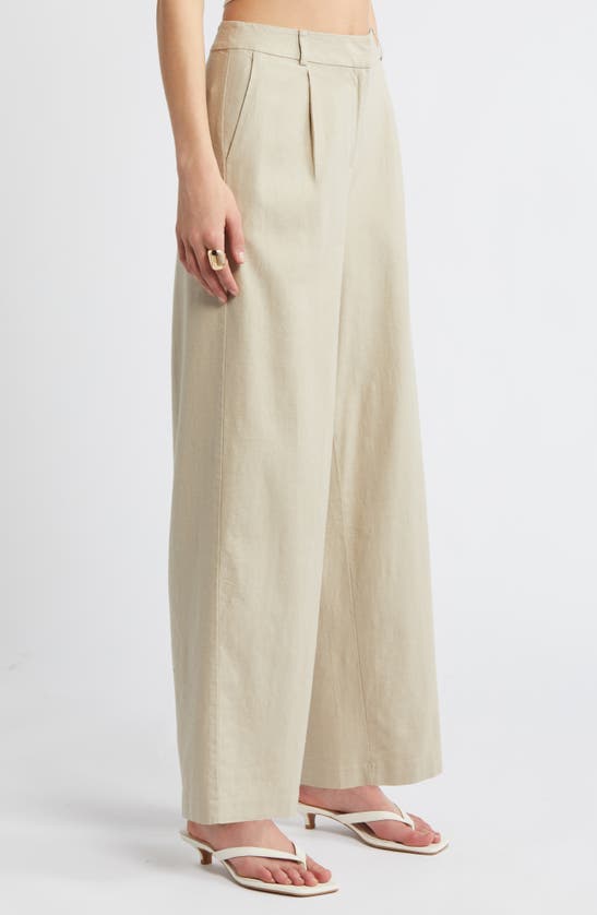 Open Edit Wide Leg Linen Blend Pants In Tan Oxford