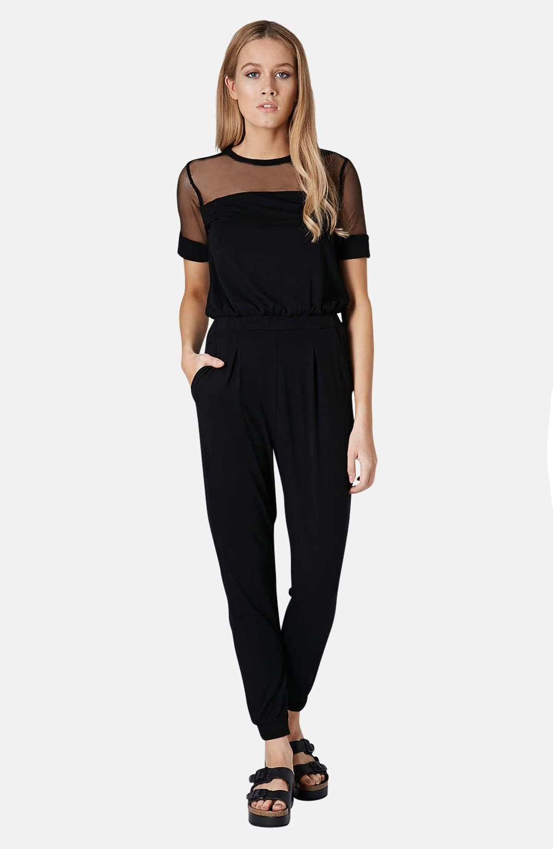 mesh panel jumpsuit