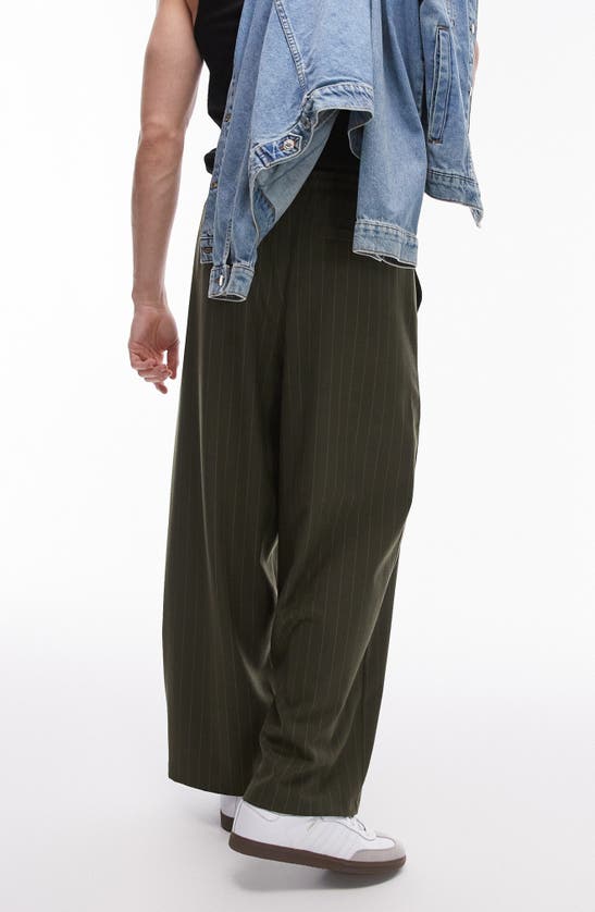 TOPMAN TOPMAN PINSTRIPE WIDE LEG DRAWSTRING PANTS 