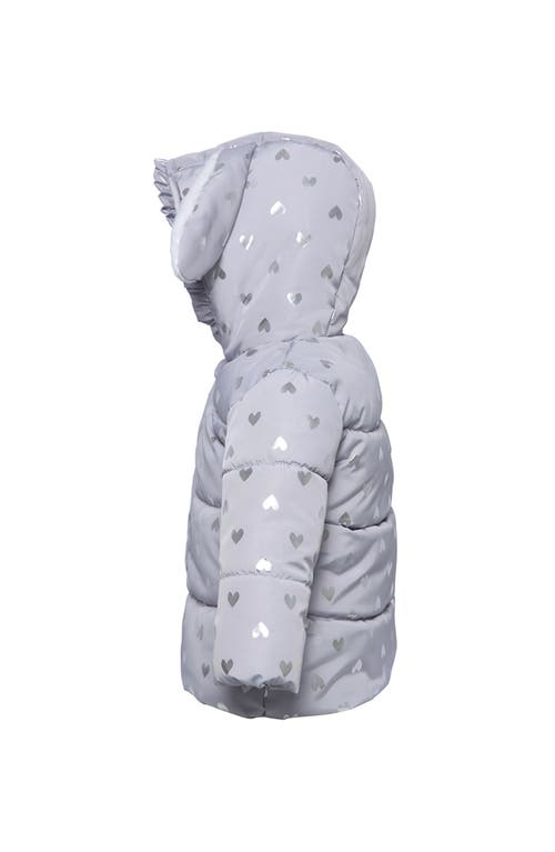 Rokka&rolla Baby Soft Fleece Lined Bunny Puffer Jacket In Gray/heart Foil Print