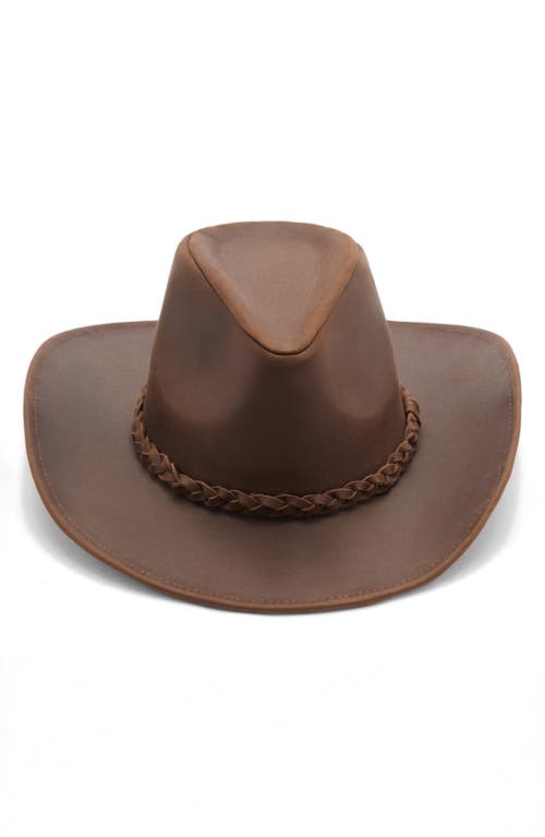 MANGO Braided Band Leather Cowboy Hat in Brown 