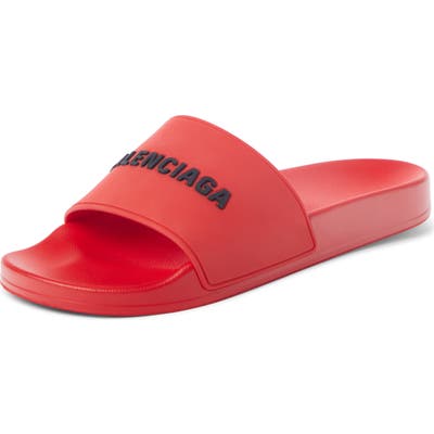 Balenciaga Logo Slide Sandal, Red