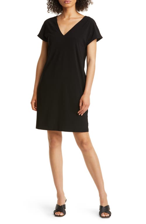 halogen(r) V-Neck Dolman Sleeve T-Shirt Dress in Black
