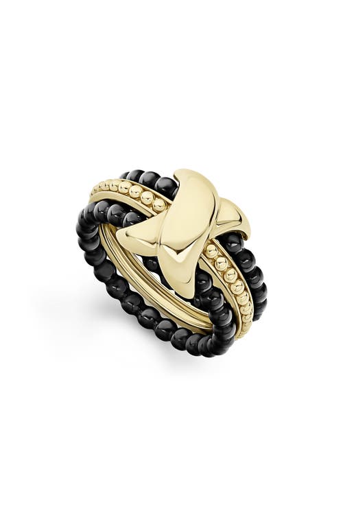 Lagos Meridian 18k Yellow Gold & Ceramic Caviar Stack Ring In Gold/black