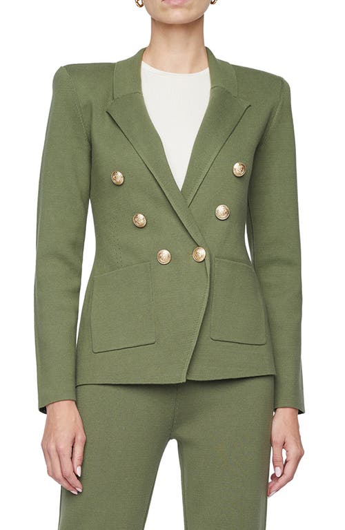 L'AGENCE Kenzie Cotton Blend Knit Double Breasted Blazer Clover/Gold at Nordstrom,