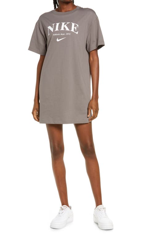 Nike Sportswear Cotton Graphic T-Shirt Dress in Cave Stone/white