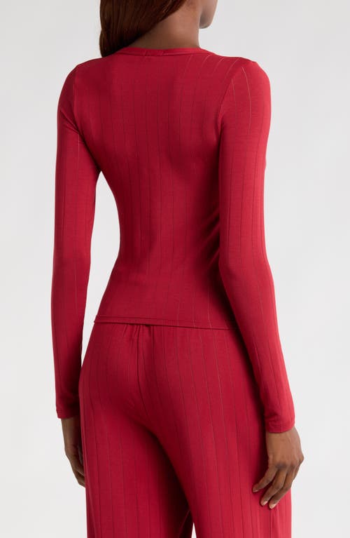Savage X Fenty Sleek Stitch Sleep Henley In Red Cognac