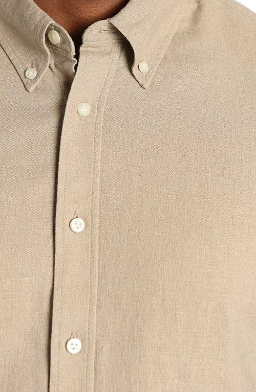 Jachs Noho Short Sleeve Linen Blend Button-down Shirt In Tan