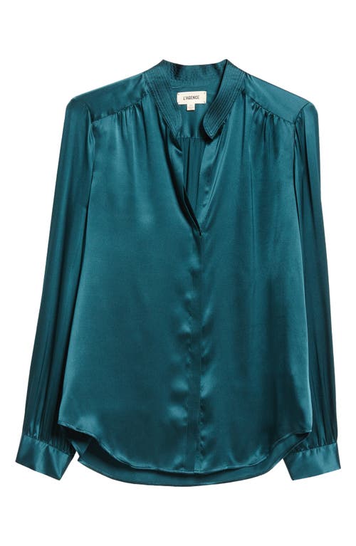 Shop L Agence L'agence Bianca Silk Satin Blouse In Deep Teal