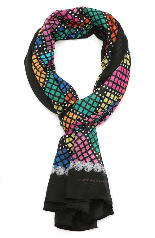 Shop Kurt Geiger London Basket Weave Crystal Print Oblong Scarf In Black