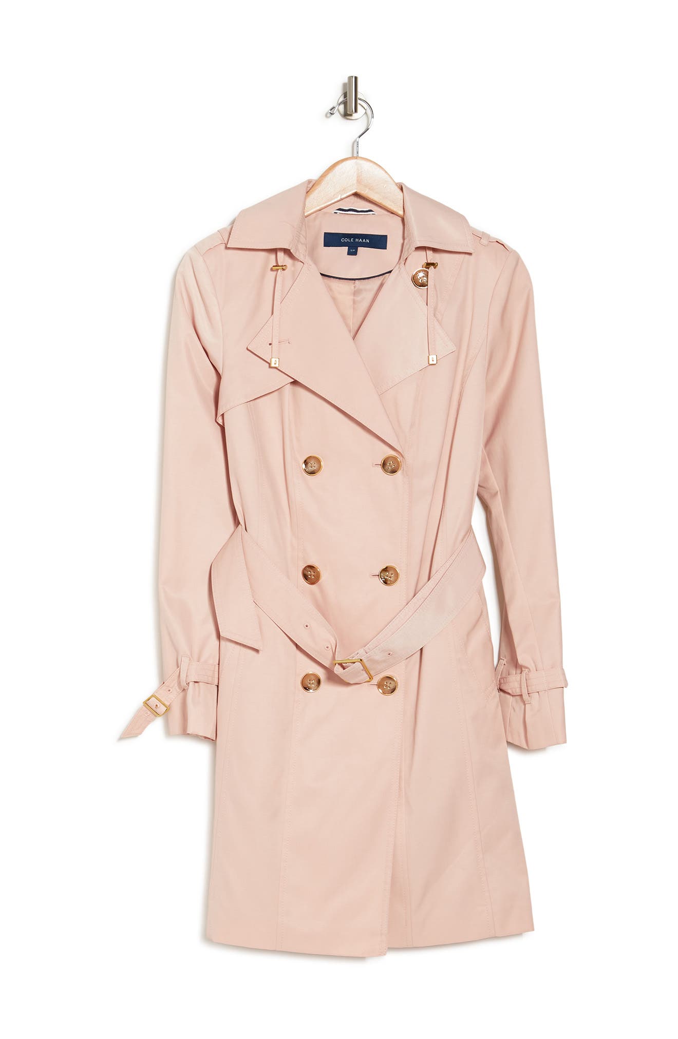 Cole Haan Hooded Double-breasted Trench Coat In Nude