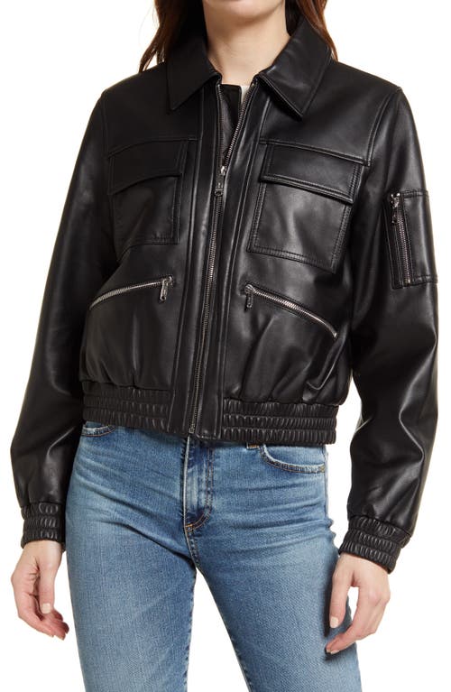 Sam Edelman Leather Bomber Jacket in Black at Nordstrom, Size X-Small
