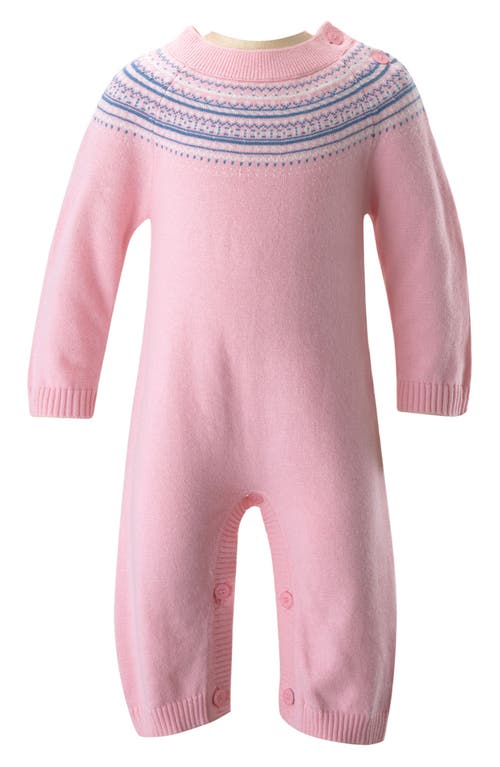 Rachel Riley Fair Isle Cotton Sweater Romper in Pink 